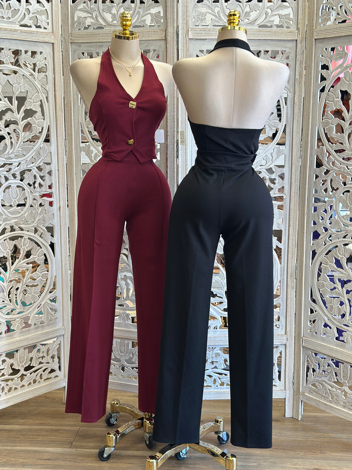 Gold Button Pantsuit Set- Estira Poco, Slightly Stretchy