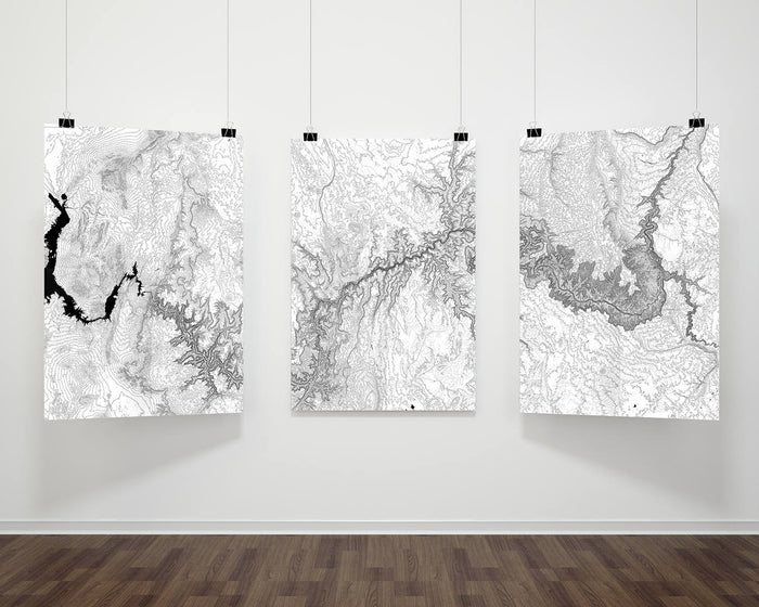 Grand Canyon Map Three Panel Topographic Map Art