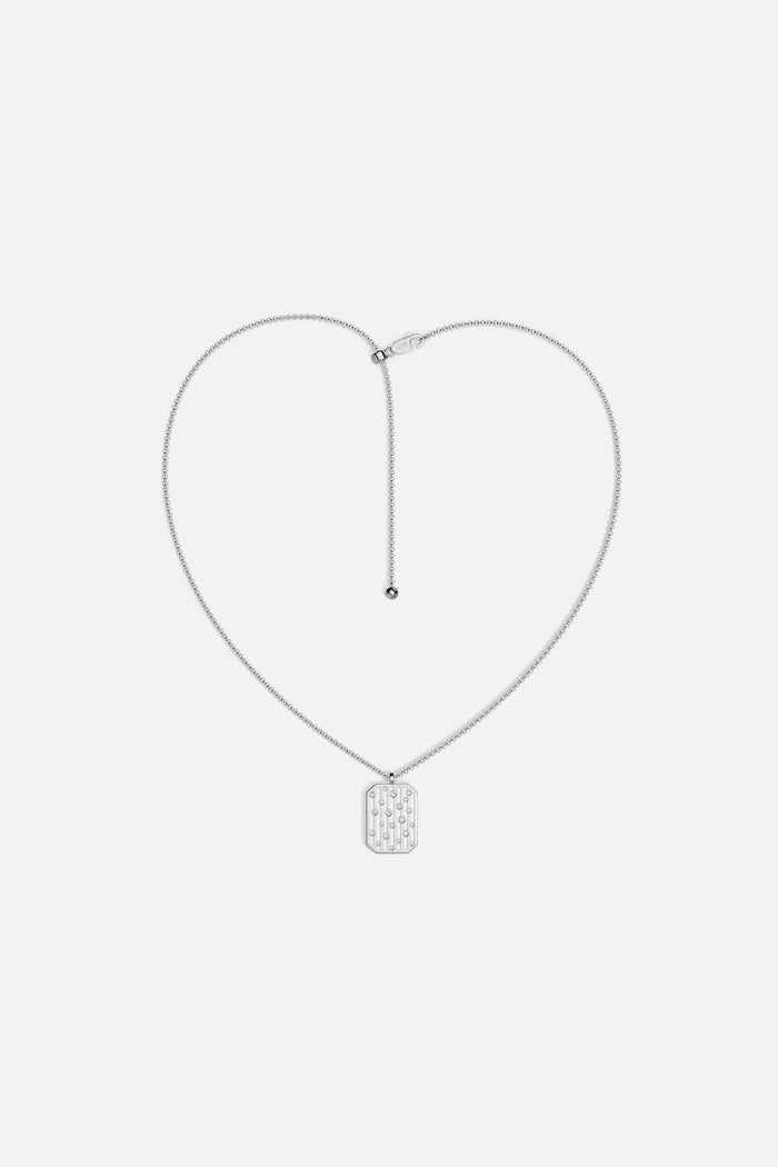 APM Monaco pendant necklace in rhodium finish, a whisper of modern elegance.