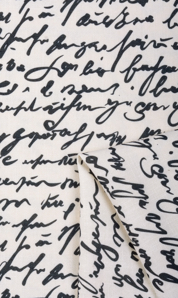 Script Print Home Textile Fabric Material By the Metre (Paper White/ Ink Black)