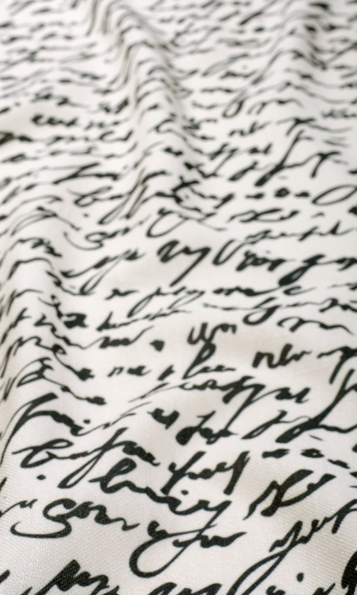 Script Print Fabric Material By the Metre (Paper White/ Ink Black)