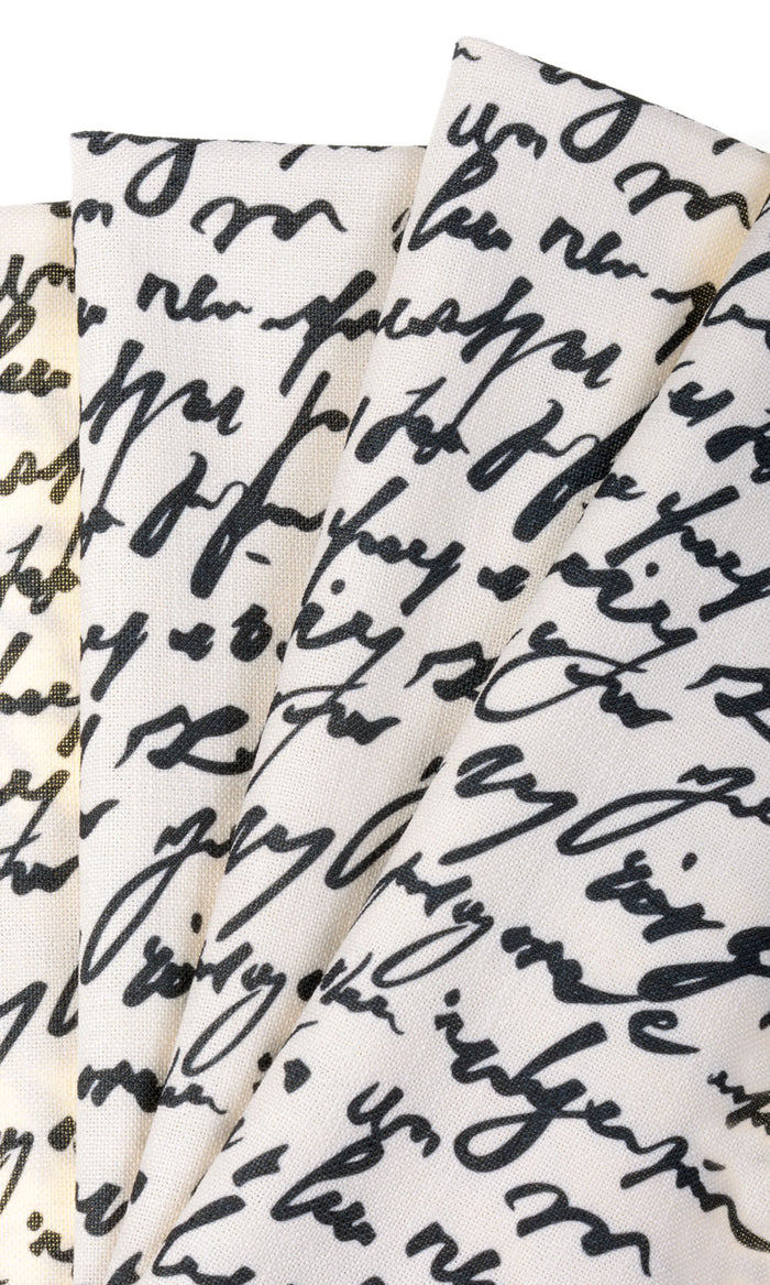 Script Print Fabric By the Metre for Curtains & Drapes (Paper White/ Ink Black)