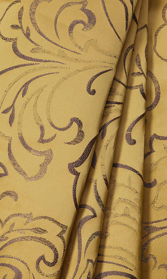 Floral Embroidered Home Décor Fabric By the Metre (Mustard Yellow)