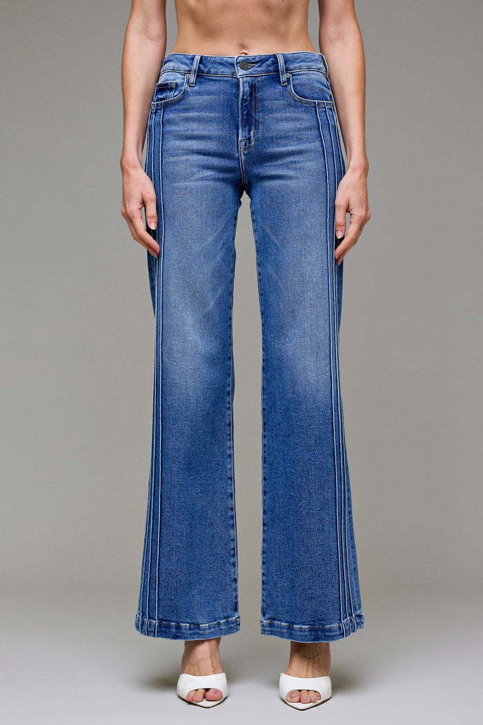Hidden Happi Mid Rise Pin Tuck Comfort Flare - Dark Wash