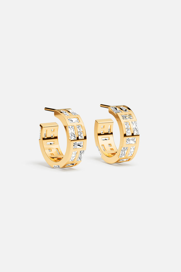 APM Hoop Earrings in golden color, bold brilliance with a modern edge.