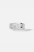 APM Ring in rhodium finish, luminous baguette stones aligned with modern architectural grace.