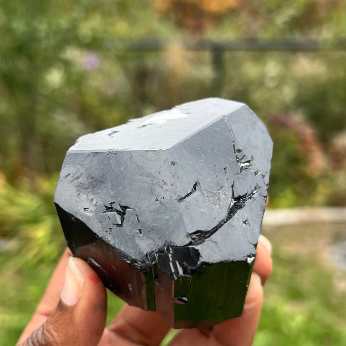 Lustrous Black Tourmaline Crystal with Hyalite, from Erongo Mountain, Erongo Region, Namibia