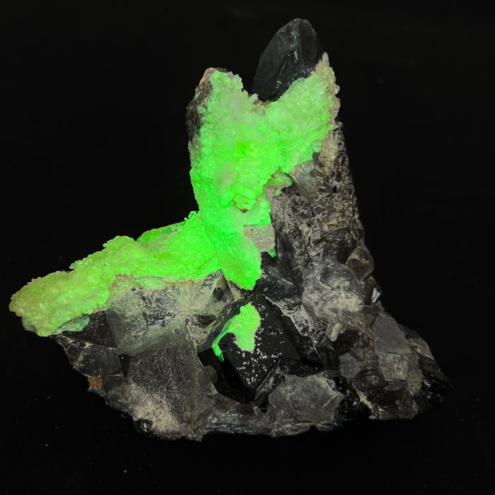 436g Self-Standing Smoky Quartz with Black Tourmaline and Hyalite, Rondekop, Erongo Mountain, Erongo Region, Namibia