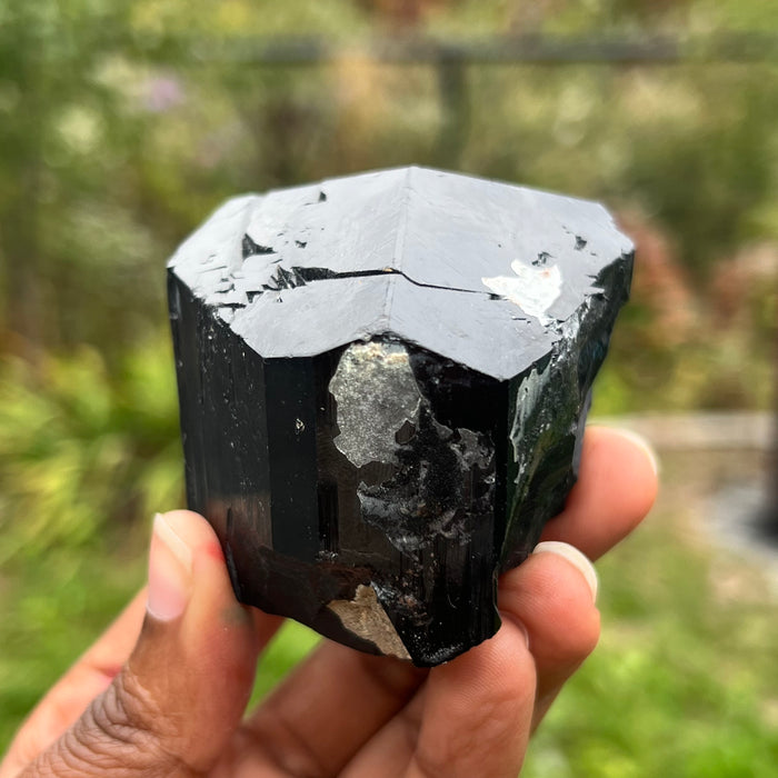 Lustrous Black Tourmaline Crystal with Hyalite, from Erongo Mountain, Erongo Region, Namibia