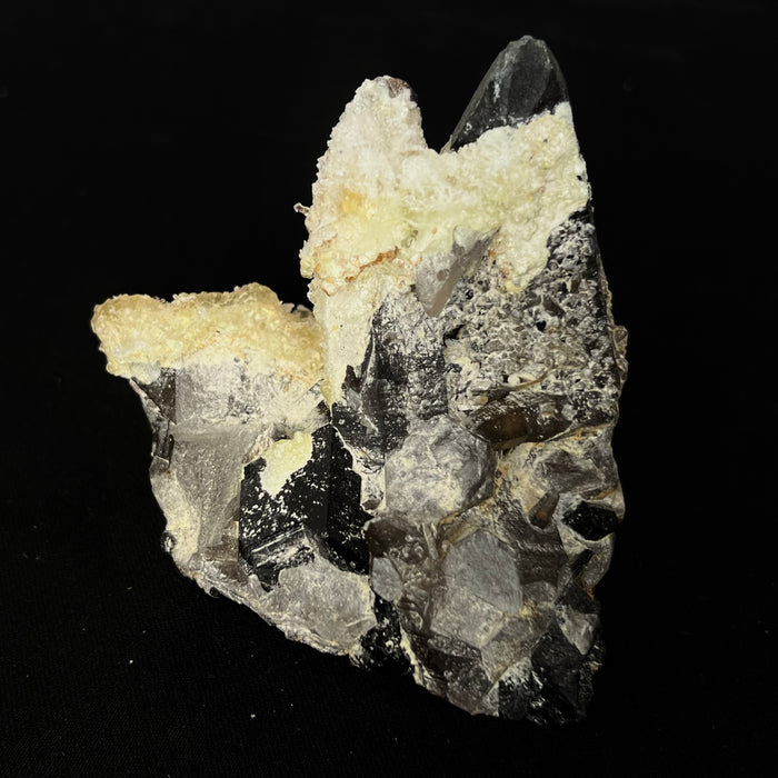 436g Self-Standing Smoky Quartz with Black Tourmaline and Hyalite, Rondekop, Erongo Mountain, Erongo Region, Namibia