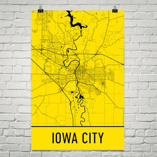 Iowa City IA Street Map Poster Yellow