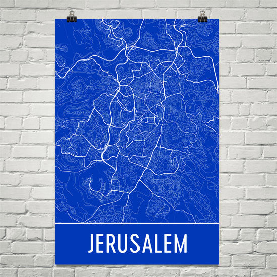Jerusalem Street Map Poster Blue