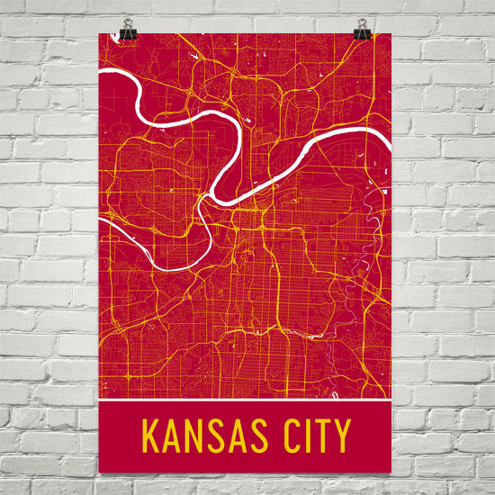 Kansas City MO Street Map Poster Black