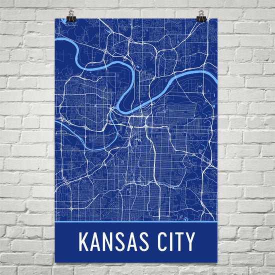 Kansas City MO Street Map Poster Blue