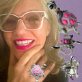 "La Tortue"  POP ART Lilac/Pink Hand-Enameled  Sterling Silver Turtle  Ring