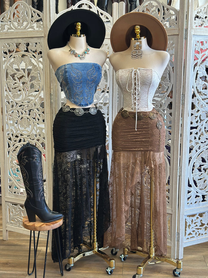 Lace Maxi Skirt-  Slightly Stretchy , Estira Poco