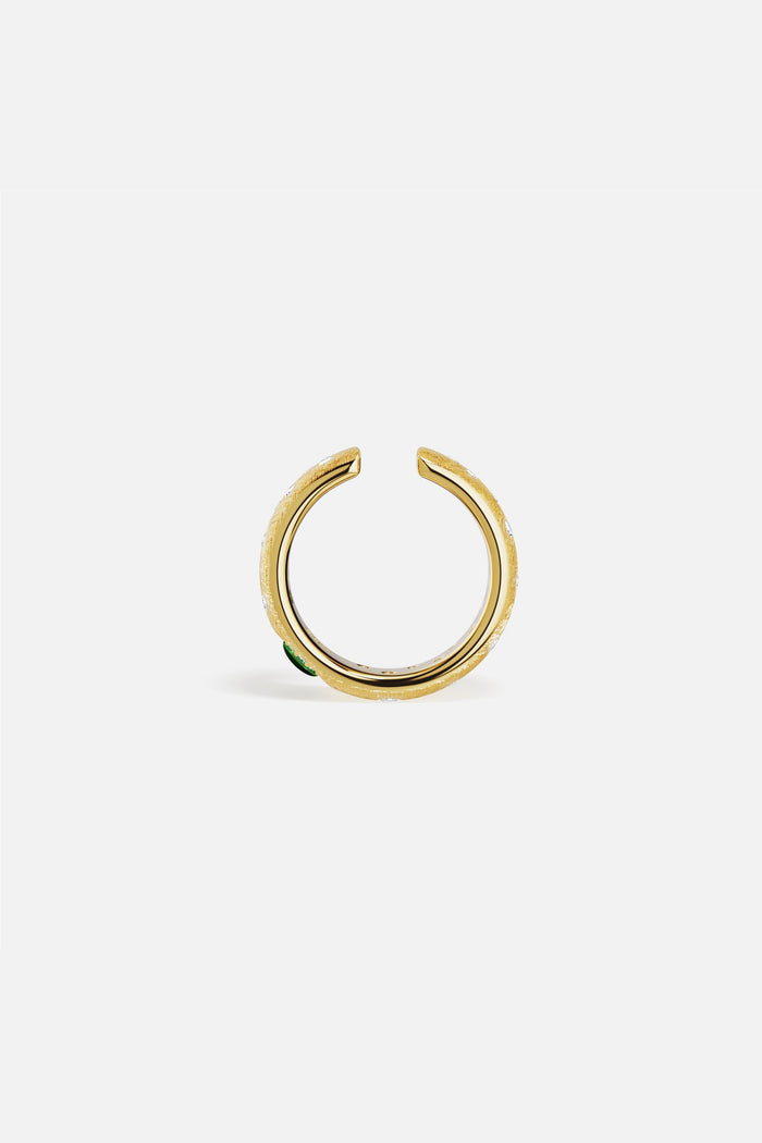 APM open Ring in golden color, a whisper of green elegance.
