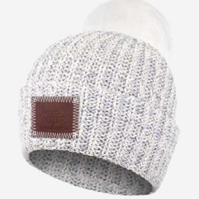 Love Your Melon® Grey Speckled White Pom Beanie