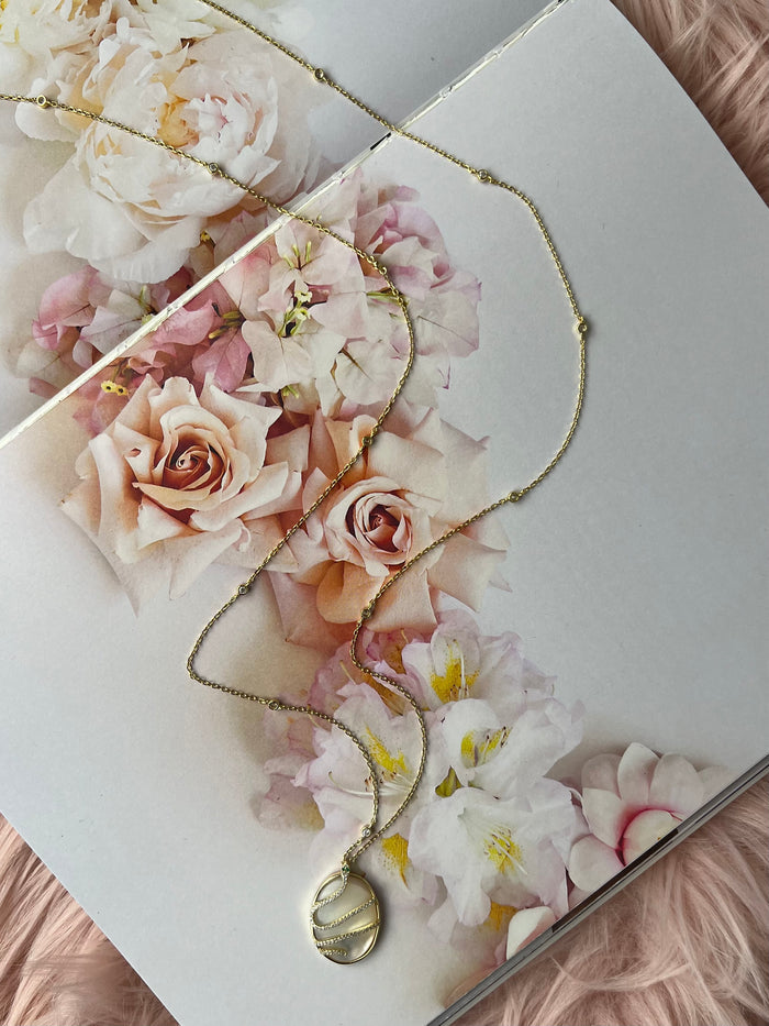 Luminous Oval Mother of Pearl Long Pendant Necklace