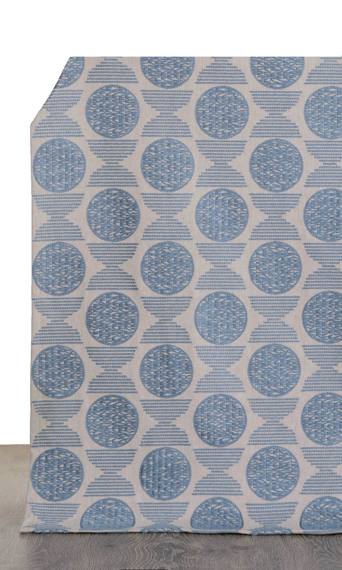 Embroidered Cotton Home Décor Fabric By the Metre (Beige/ Steel Blue)