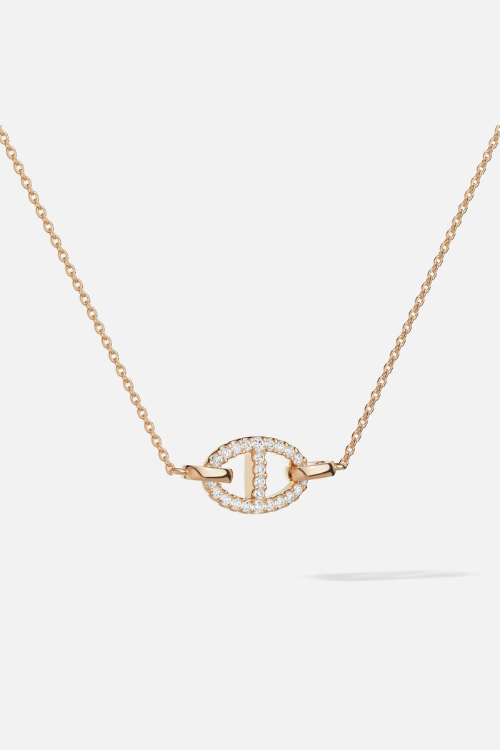 APM Necklace in warm rose color, a delicate link sparkling with quiet elegance.
