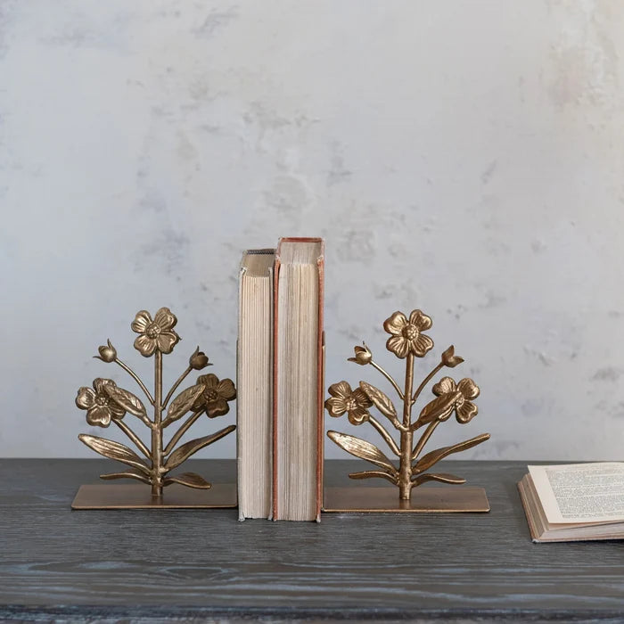 Metal Flower Bookend Set