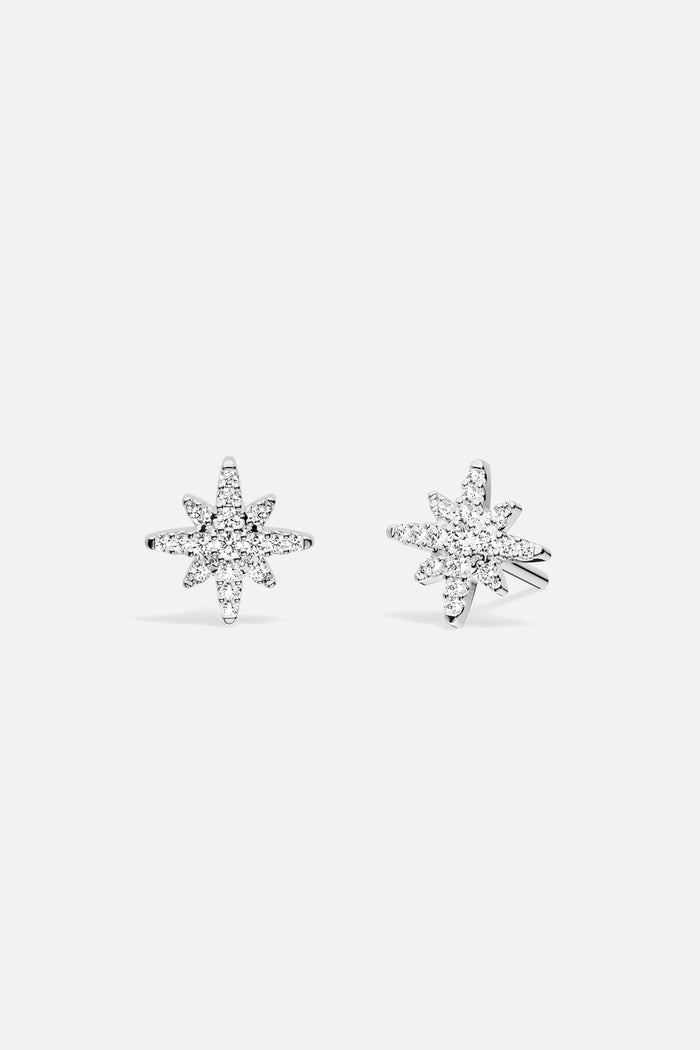 APM star stud earrings in rhodium finish, a little wish upon everyday elegance.