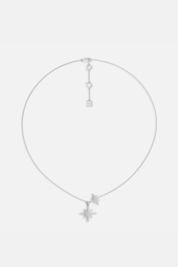 APM Météorites Necklace, twin stars shimmering in rhodium finish, celestial and effortless.