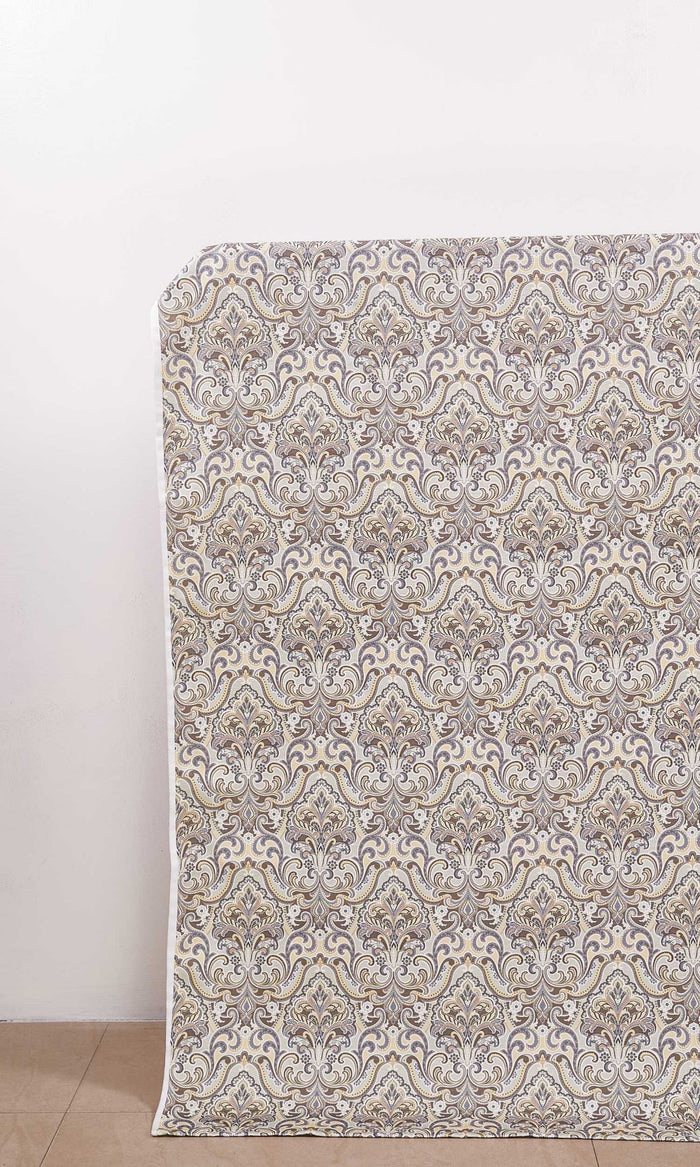 Fleur De Lis Print Window Treatments Fabric By the Metre (Yellow/ Grey)
