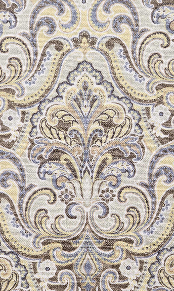 Fleur De Lis Print Home Textile Fabric Material By the Metre (Yellow/ Grey)