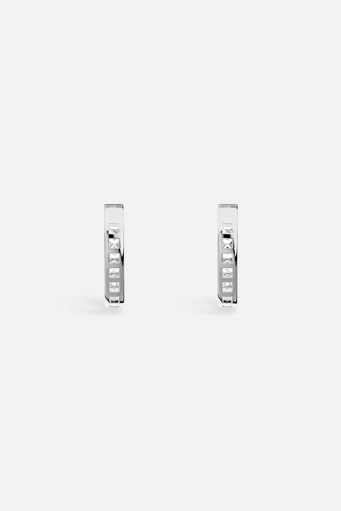 APM Hoop Earrings, sleek architectural lines with a modern crystal edge.