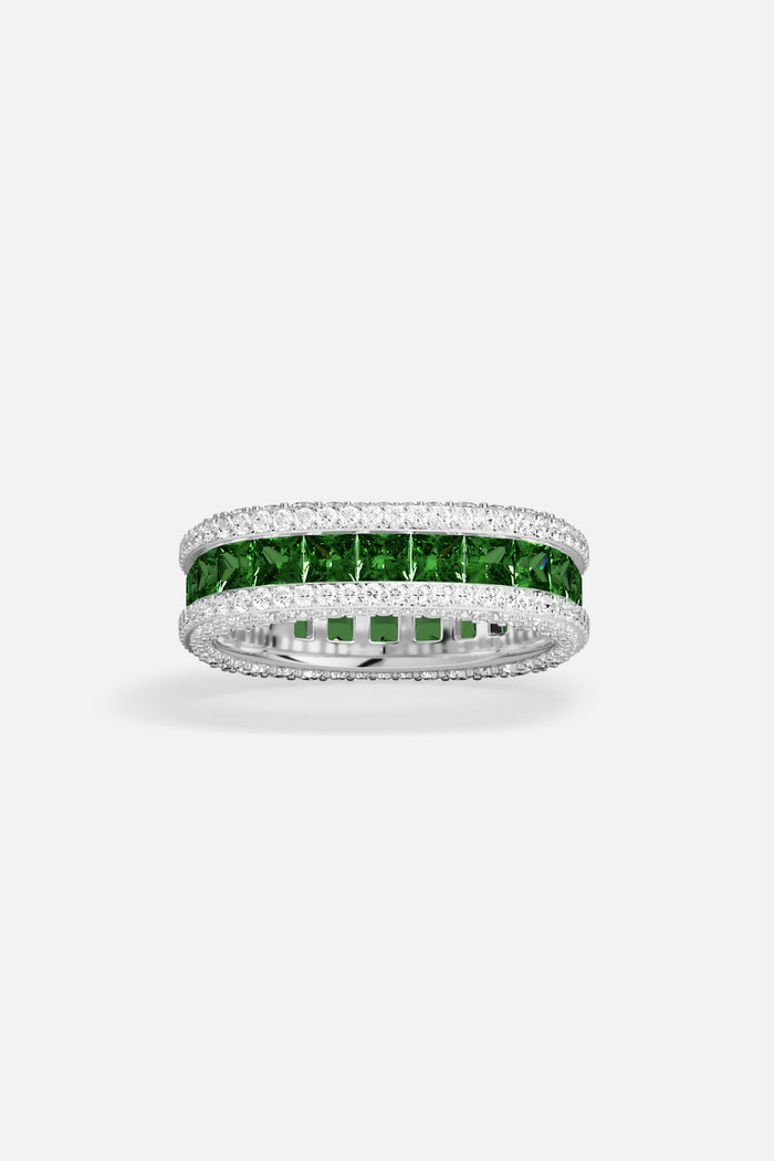 APM Ring, a bold green stripe framed in radiant rhodium finish sparkle.