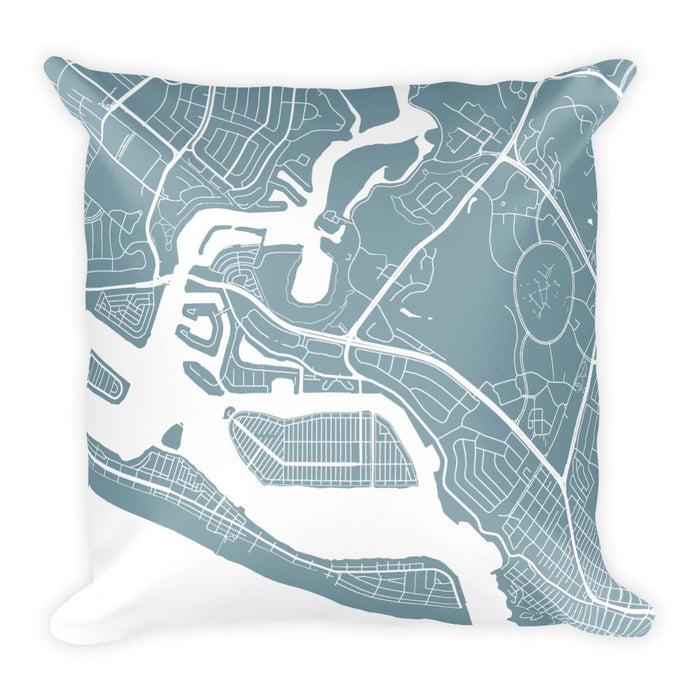 Newport Beach black and white throw pillow with city map print 18x18