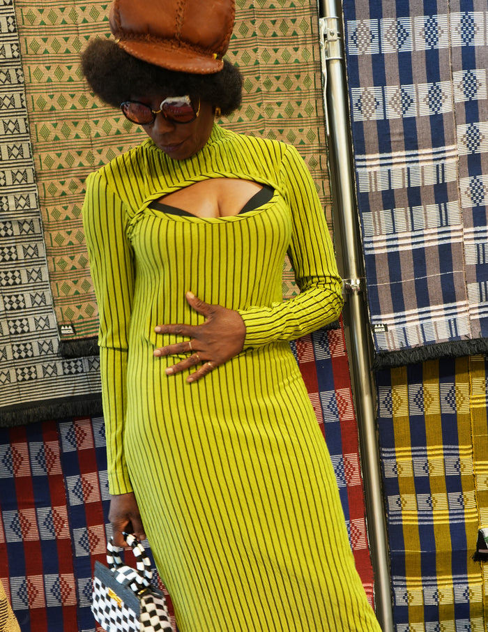 Nyeema Ribbed Stretch Dress - Green Motif