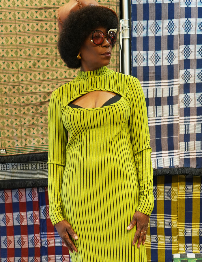 Nyeema Ribbed Stretch Dress - Green Motif