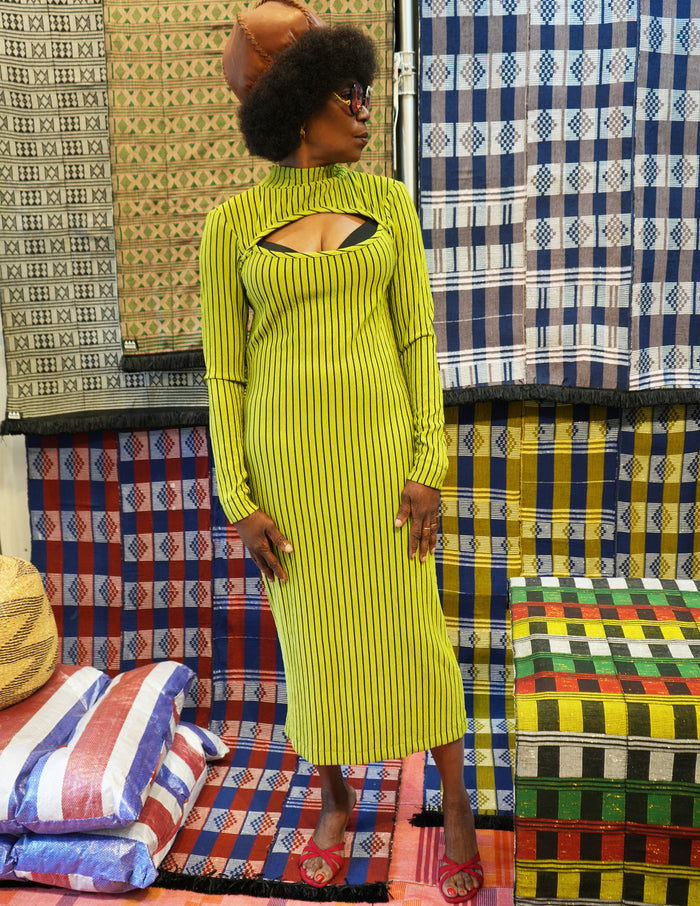 Nyeema Ribbed Stretch Dress - Green Motif