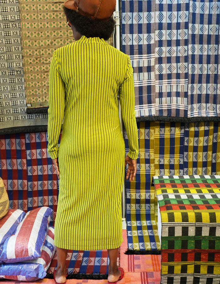 Nyeema Ribbed Stretch Dress - Green Motif