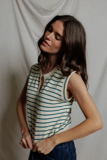 Perfect White Tee Sloane Stripe French Terry Split Top