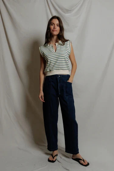 Perfect White Tee Sloane Stripe French Terry Split Top