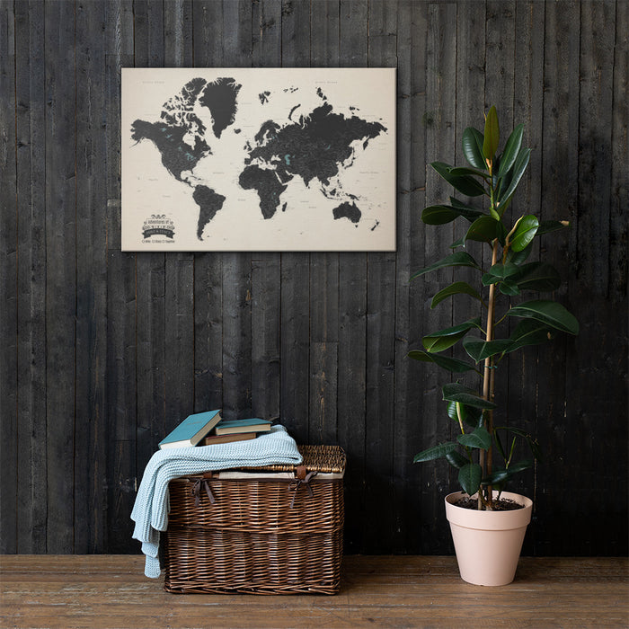 Personalized World Travel Map With 1,000 Pins - Tan Gift For Traveler