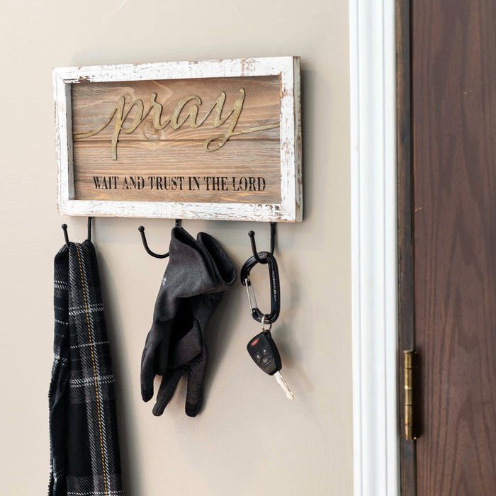 Prayer Program Pray Wait & Trust Sign W/Hooks