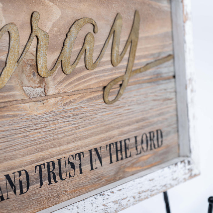 Prayer Program Pray Wait & Trust Sign W/Hooks