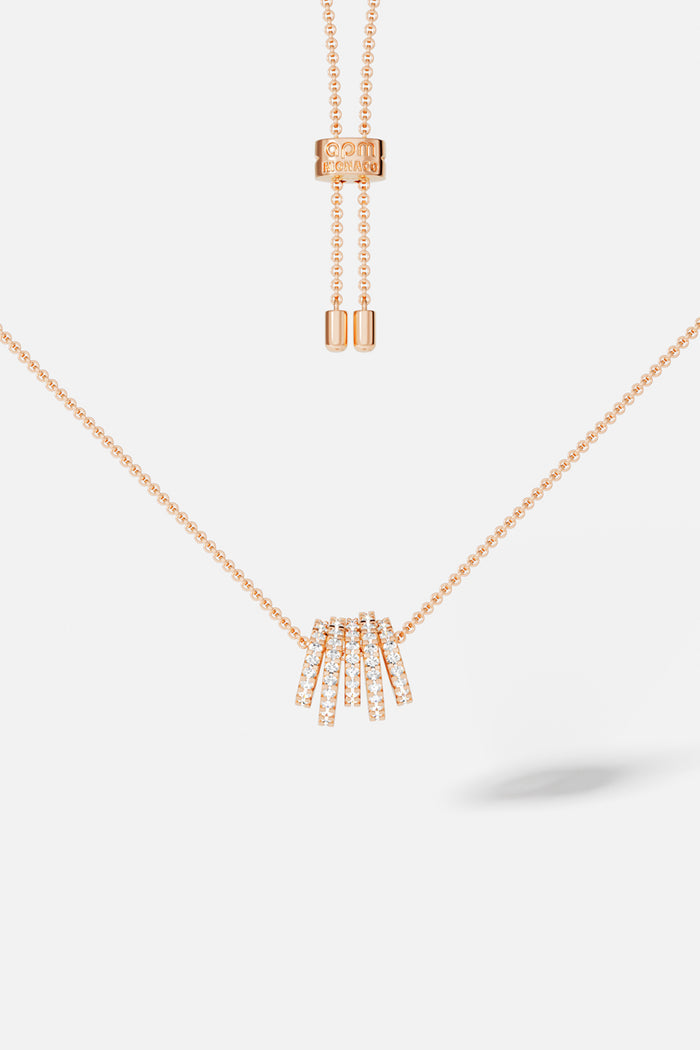 APM adjustable necklace in rose color, a shimmering cascade of effortless elegance.