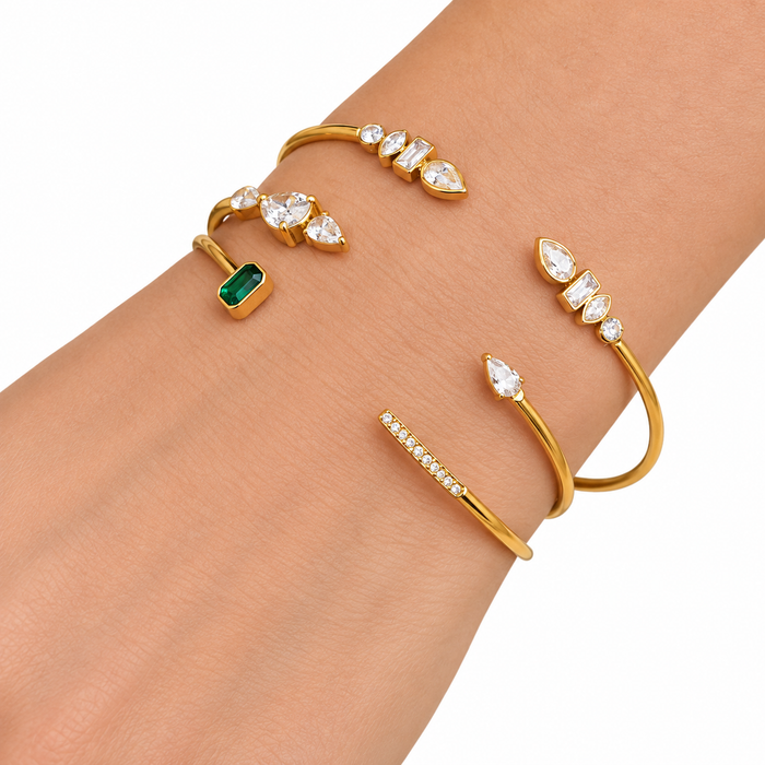 Rae & Jade 18K Gold Crystal Trio Open Cuff Bracelet