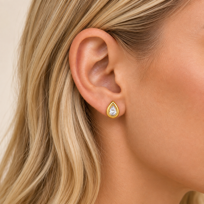 Rae & Jade Bezzeled Teardrop Crystal Stud Earrings – Waterproof