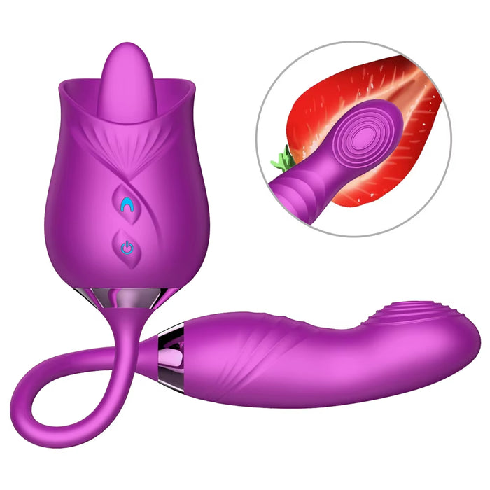 Rose with Dildo and Tongue Vaginal Sex Toys Teasing Suction Clitoral Stimulator Rose Clit Sucker Vibrator Toy