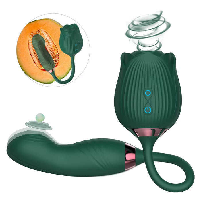 Rose with Dildo and Tongue Vaginal Sex Toys Teasing Suction Clitoral Stimulator Rose Clit Sucker Vibrator Toy