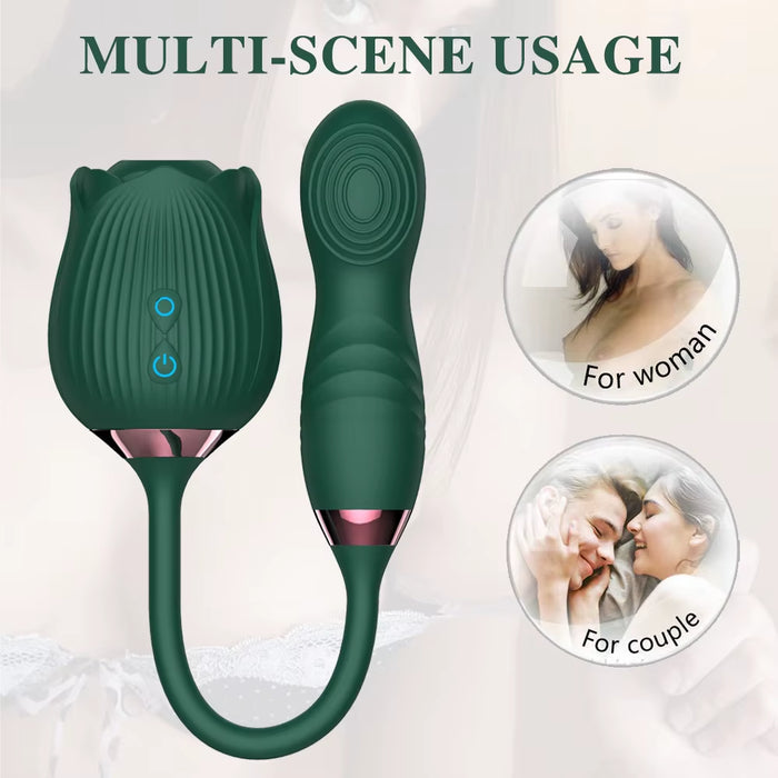 Rose with Dildo and Tongue Vaginal Sex Toys Teasing Suction Clitoral Stimulator Rose Clit Sucker Vibrator Toy