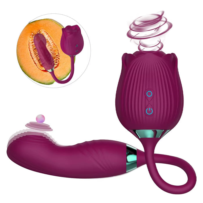 Rose with Dildo and Tongue Vaginal Sex Toys Teasing Suction Clitoral Stimulator Rose Clit Sucker Vibrator Toy