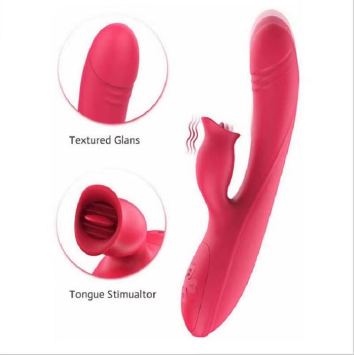 Silicone Thrusting Clit Stimulator Tongue Licking Vaginal Pulsating G Spot Rabbit Vibrator Dildo